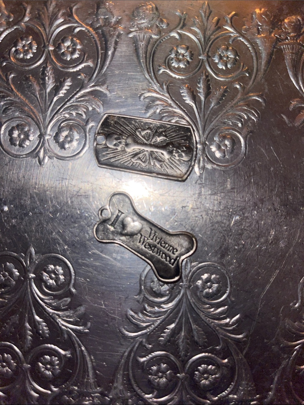 Vivienne Westwood Silver-Tone Engraved Dog Tag and Bone Plate Set